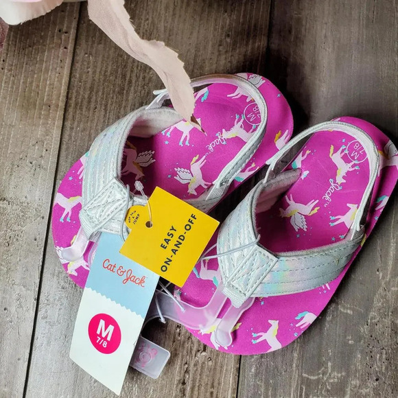 NWT Cat & Jack Horse Unicorn Flip Flops Sandals Pink White Little Girls Size 7/8 - Picture 4 of 12